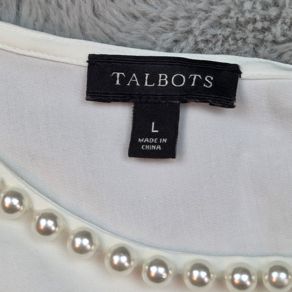 Talbots Pearl Neck Blouse Womens L White Long‎ Sleeve Side Zip CN2806 - Picture 2 of 10